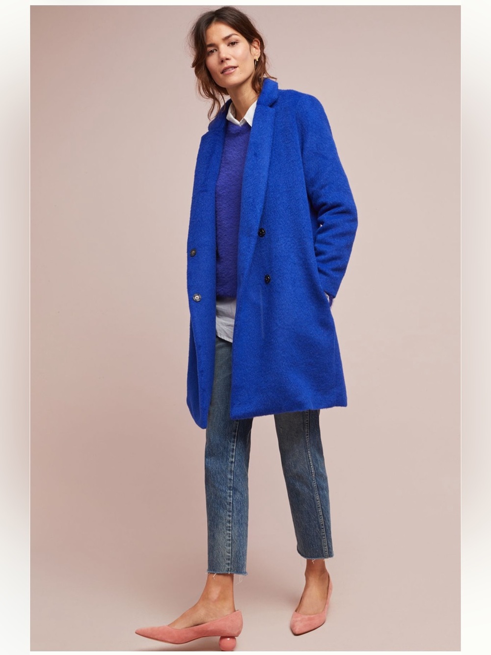 SUNCOO Women's Cobalt Blue Double-Breasted Pea Coat